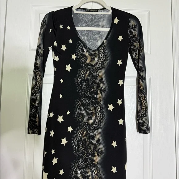 fx missony italy Black and Cream Star Pattern Dress - Picture 4 of 11
